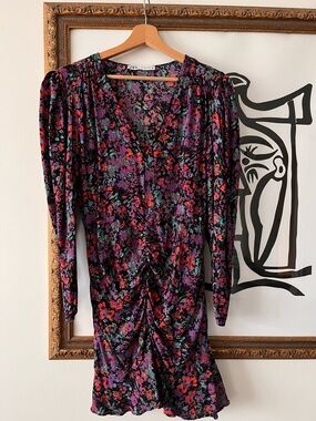 Zara Floral Ruched Mini with Ruffle Hem